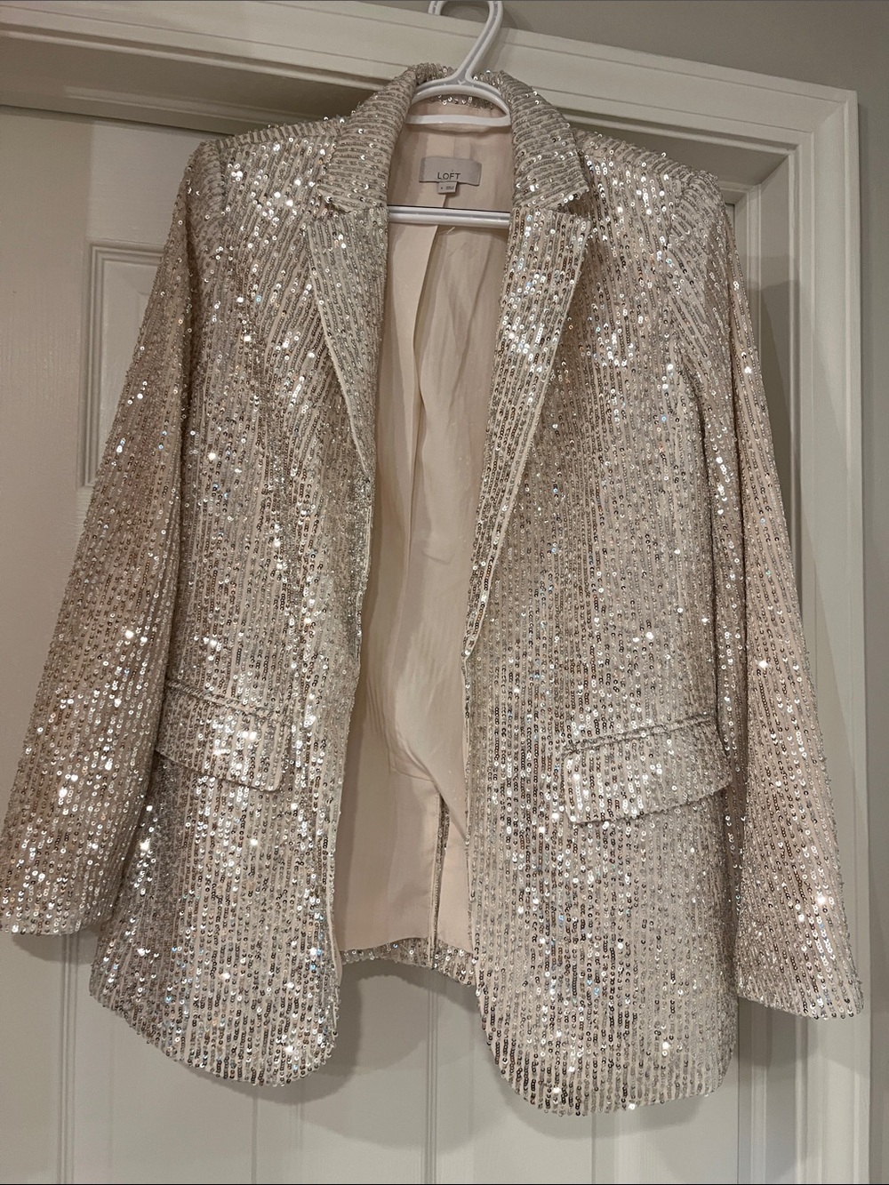 LOFT Champagne Sequin Blazer Jacket